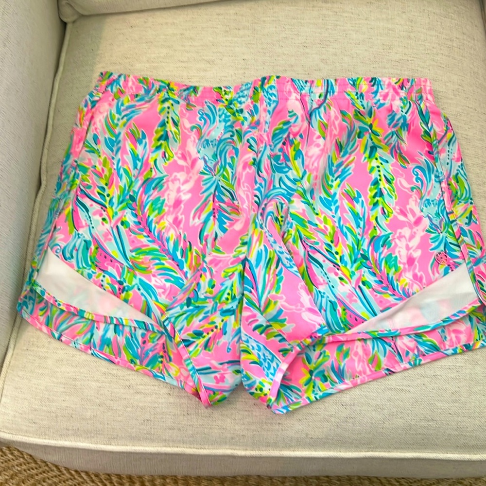 Lilly Pulitzer Pink Tropical Leaf Print Athletic Shorts